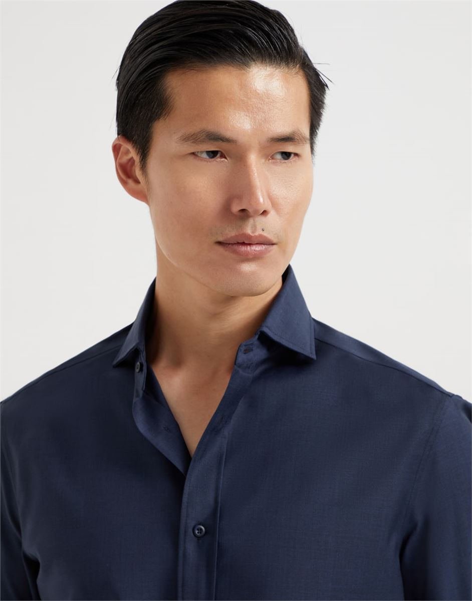 VIRGIN WOOL POPLIN BASIC FIT SHIRT WITH SPREAD COLLAR - BRUNELLO CUCINELLI - Verso