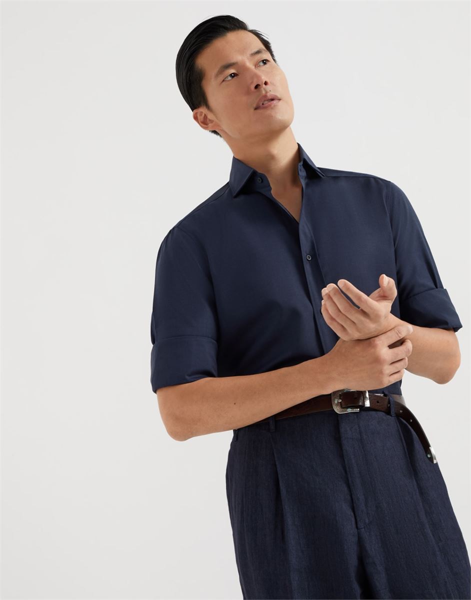 VIRGIN WOOL POPLIN BASIC FIT SHIRT WITH SPREAD COLLAR - BRUNELLO CUCINELLI - Verso