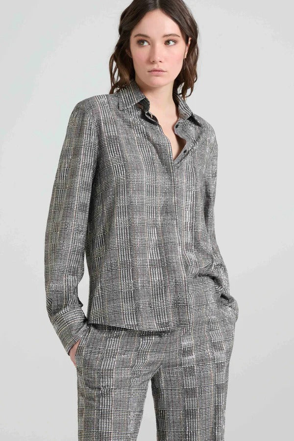 Viscose marocain shirt with prince of wales check and tone-on-tone crystals-ERMANNO SCERVINO-Verso
