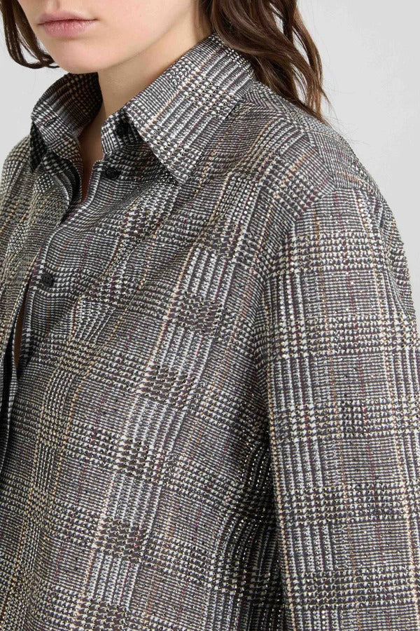 Viscose marocain shirt with prince of wales check and tone-on-tone crystals-ERMANNO SCERVINO-Verso