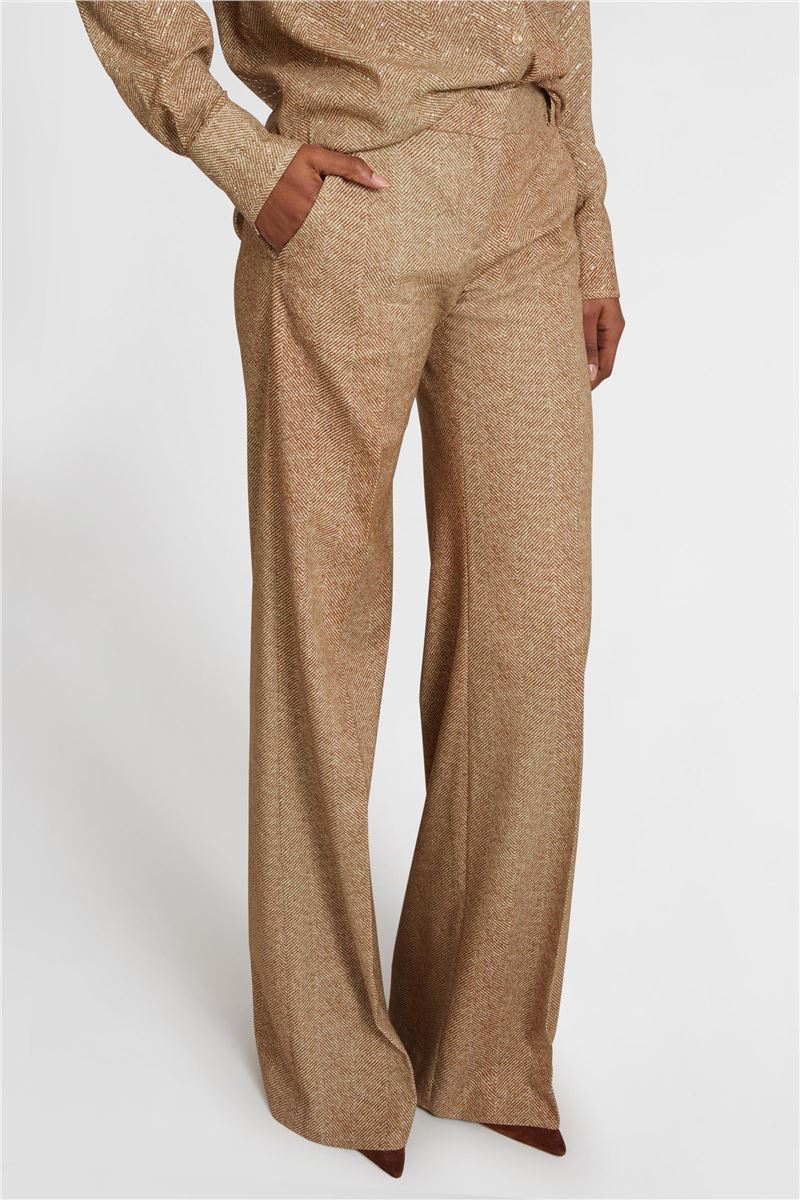VISCOSE PALAZZO TROUSERS WITH HERRINGBONE PATTERN IN SHADES OF BROWN-ERMANNO SCERVINO-Verso