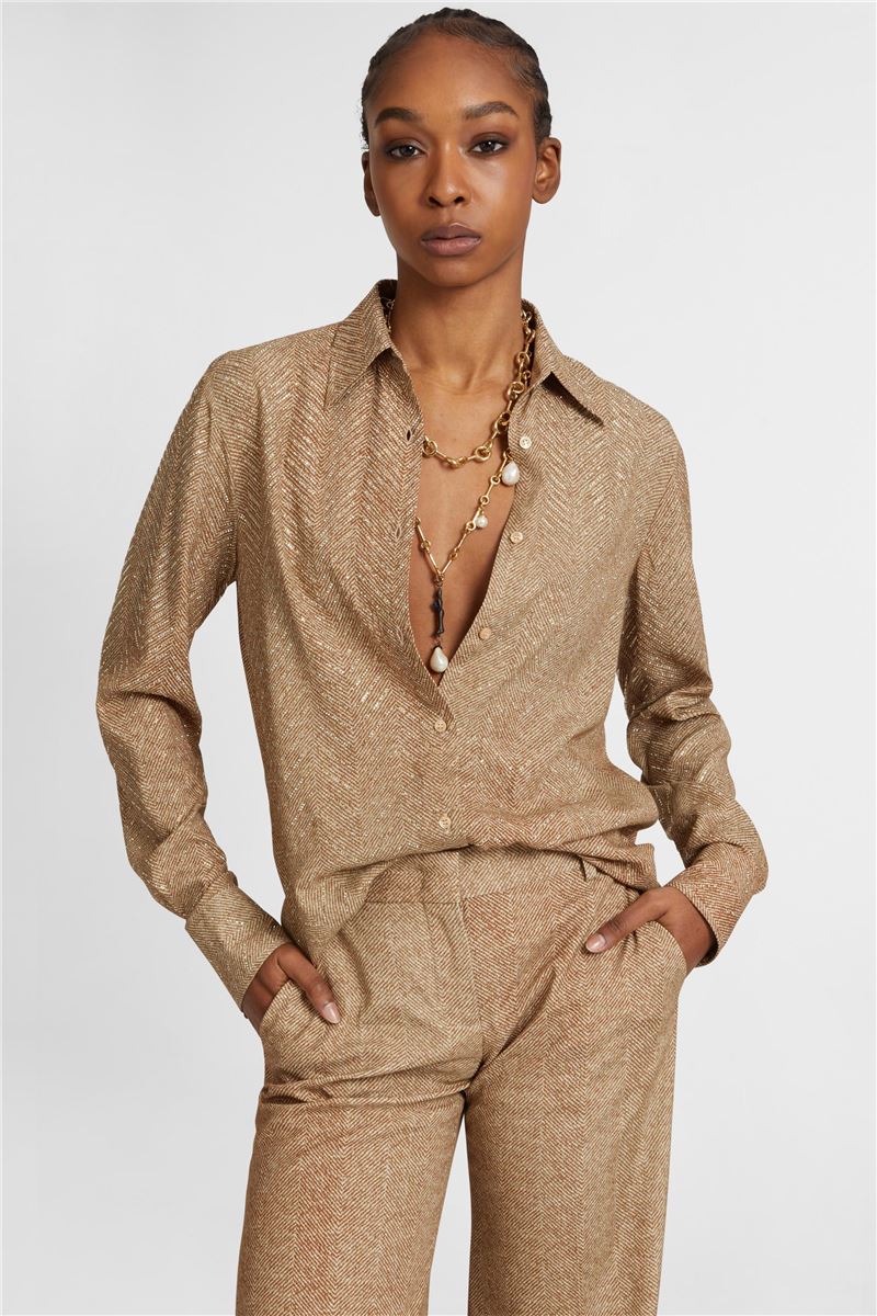 VISCOSE SHIRT WITH HAND-APPLIED CRYSTALS AND A SIGATA PATTERN IN SHADES OF GREY-ERMANNO SCERVINO-Verso