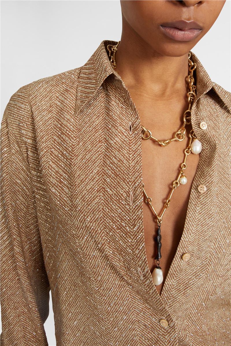VISCOSE SHIRT WITH HAND-APPLIED CRYSTALS AND A SIGATA PATTERN IN SHADES OF GREY-ERMANNO SCERVINO-Verso