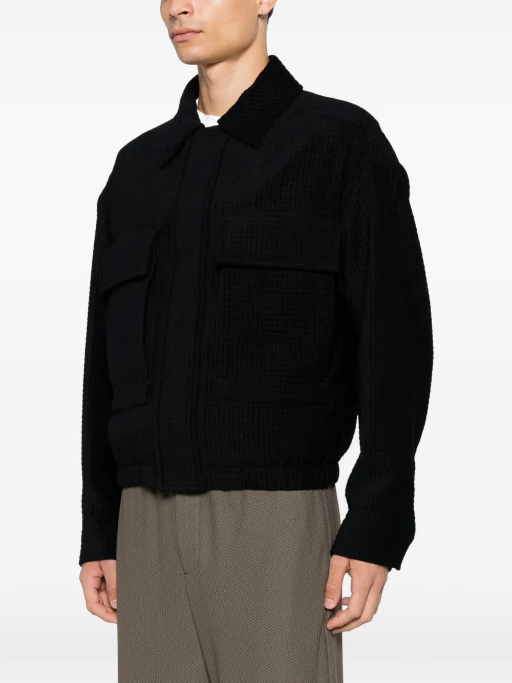 Waffle-knit chest-pocket jacket-GIORGIO ARMANI-Verso