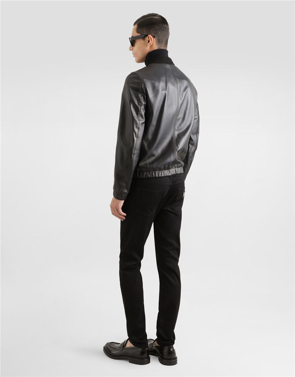 Washed black slim-fit stretch jeans-DOLCE&GABBANA-Verso