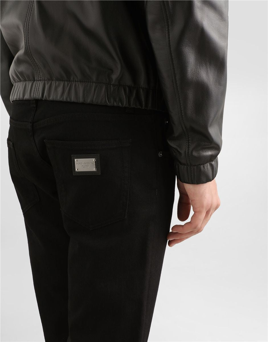 Washed black slim-fit stretch jeans-DOLCE&GABBANA-Verso