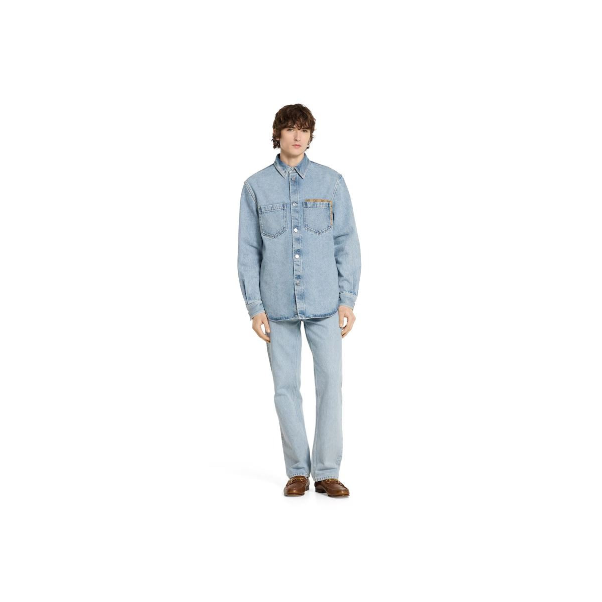 Washed denim shirt with gg insert-GUCCI-Verso