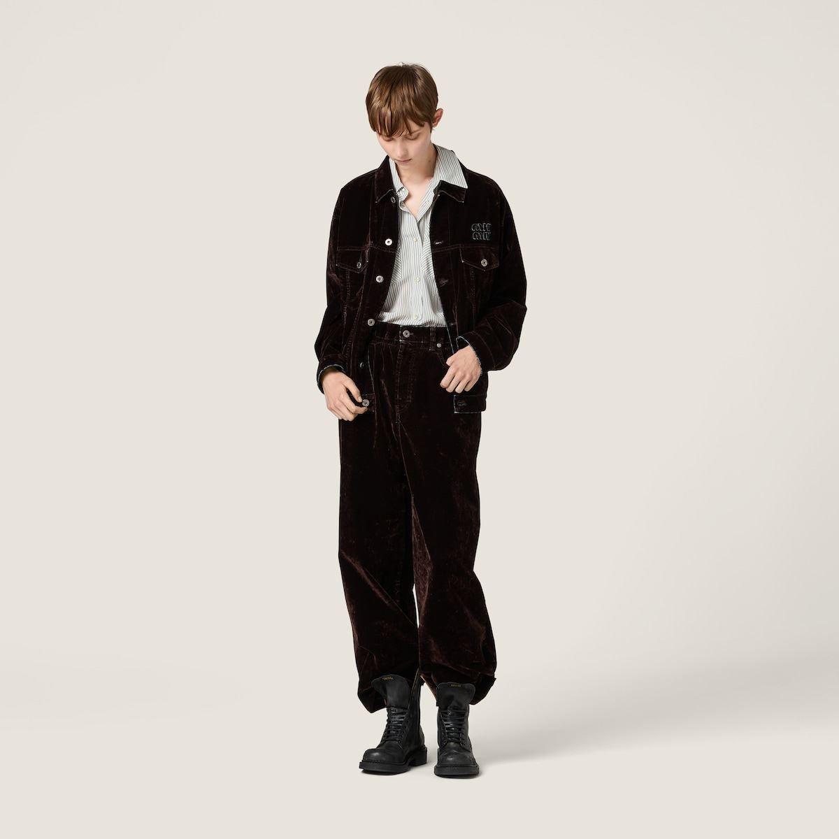 washed flocked chambray pants-MIU MIU-Verso
