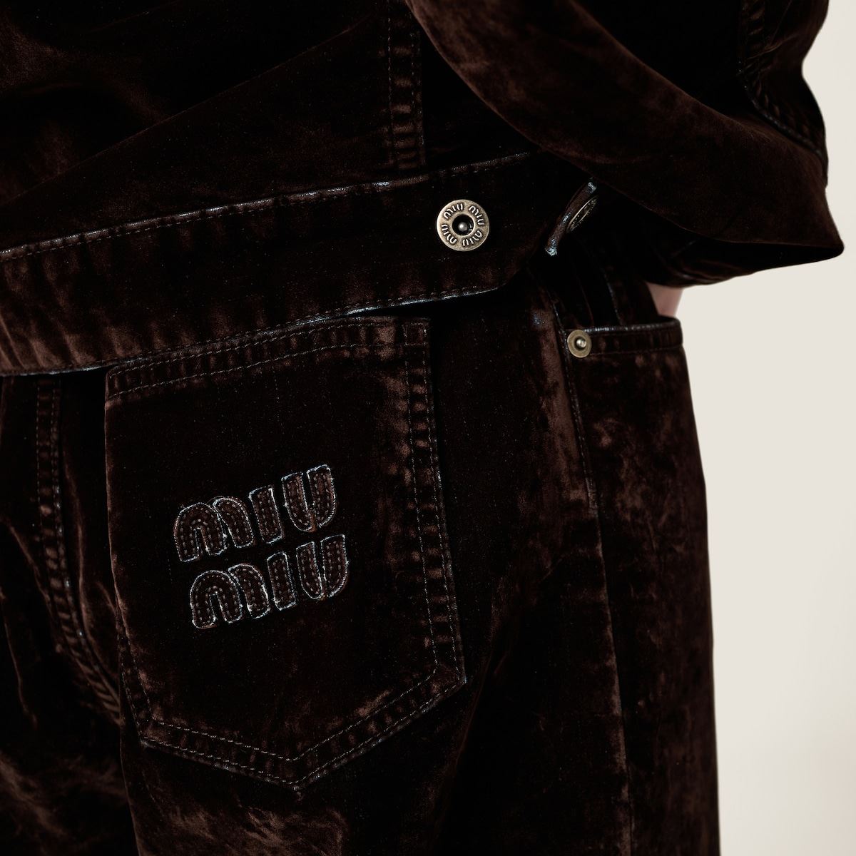 washed flocked chambray pants-MIU MIU-Verso