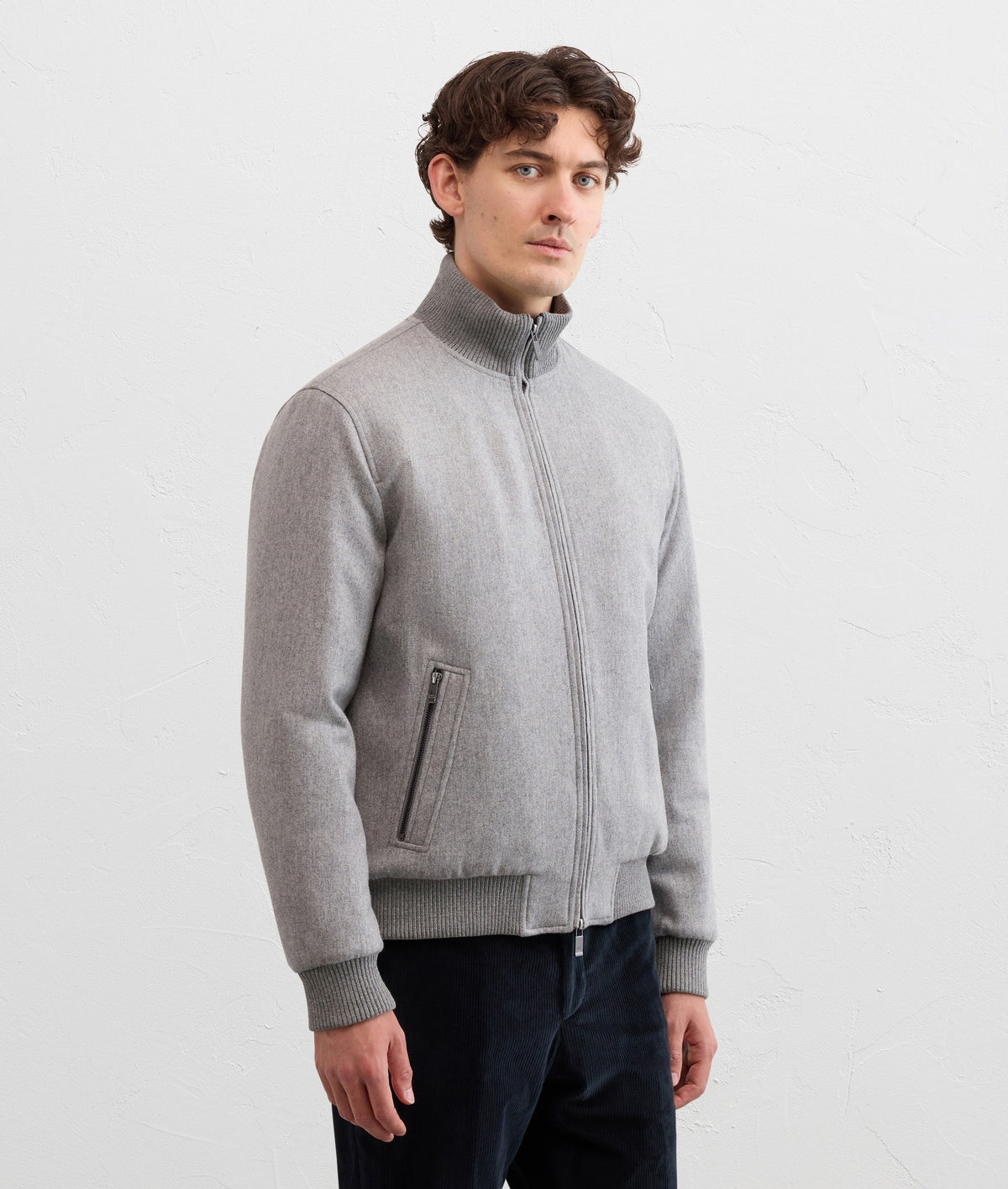 Water repellent wool and polyester light grey bomber blouson-PAL ZILERI-Verso