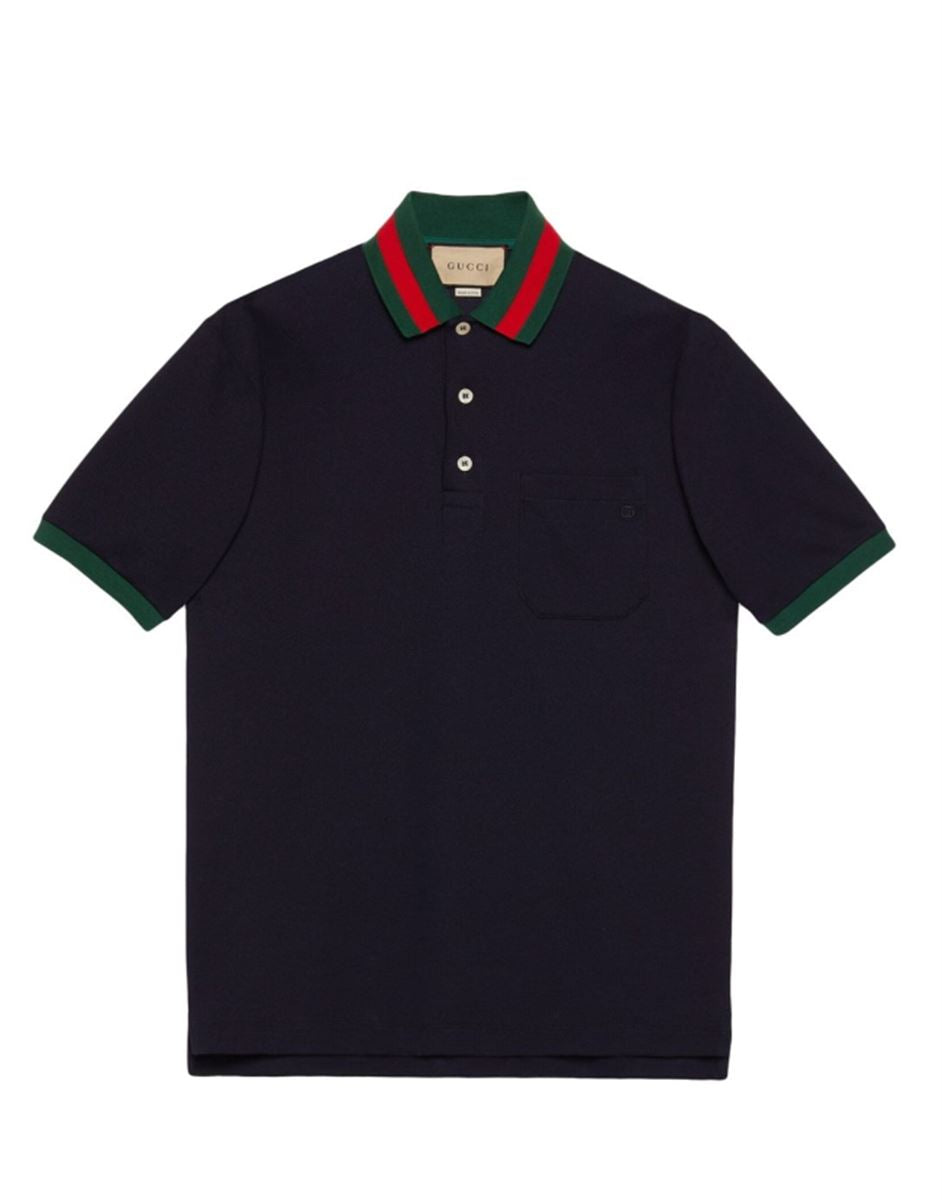 WEB STRIPE-COLLAR PIQUÉ POLO SHIRT GUCCI