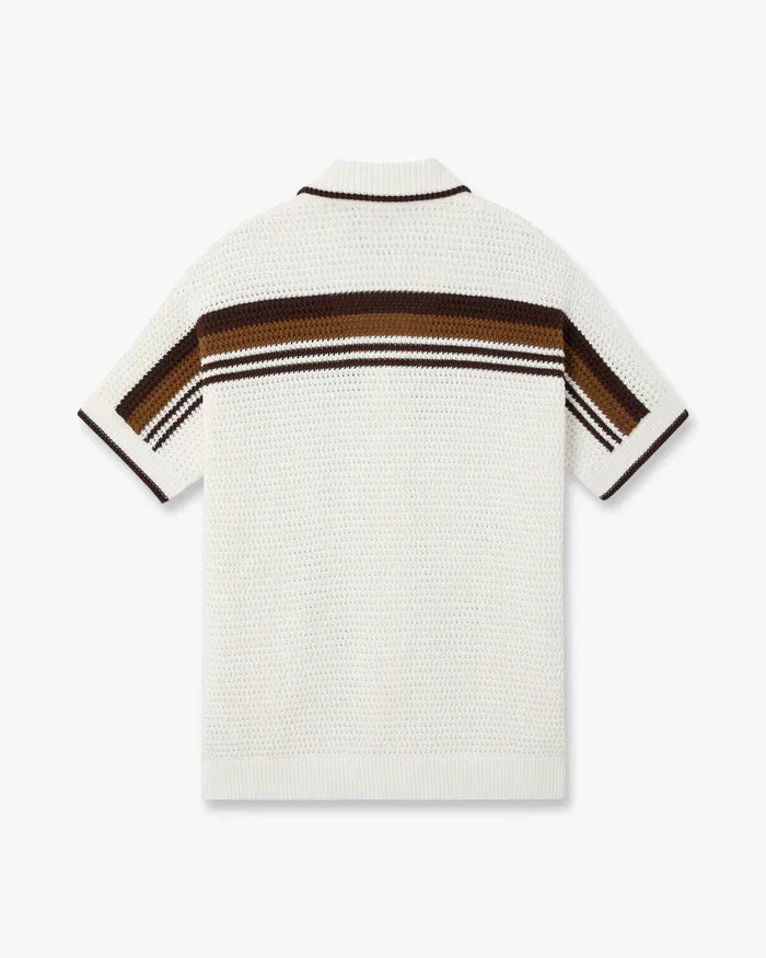 White & brown tennis stripe crochet short sleeve shirt-CASABLANCA-Verso