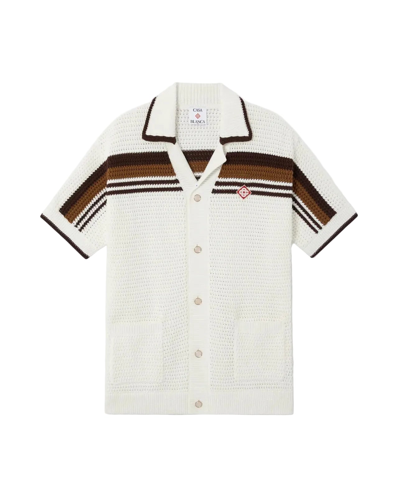 White & brown tennis stripe crochet short sleeve shirt-CASABLANCA-310400-S-Verso
