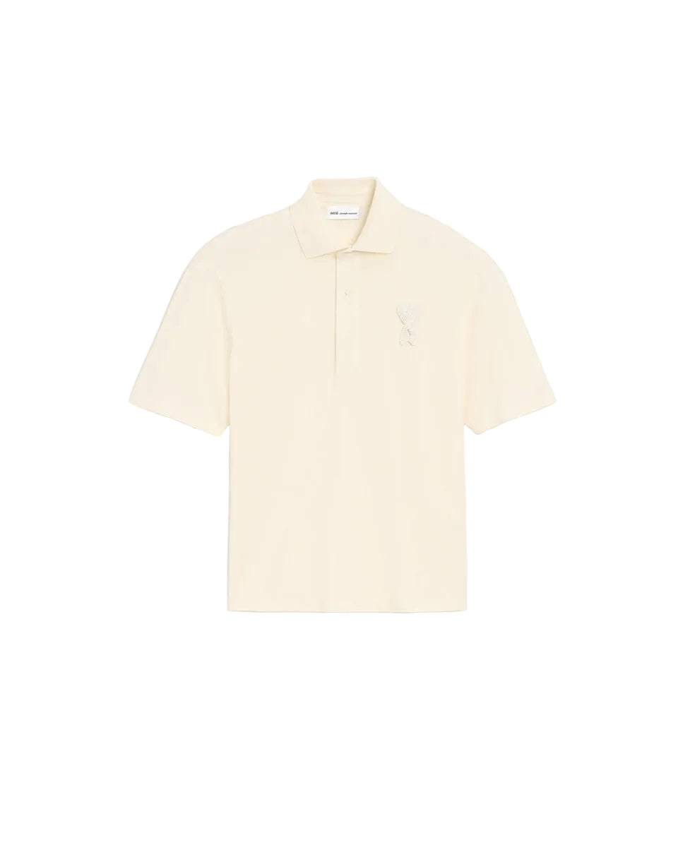 White cotton ami de coeur knitted patch polo-AMI-Verso