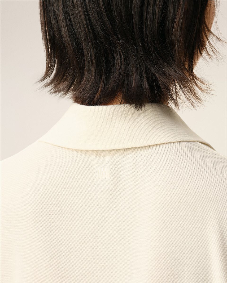 White cotton ami de coeur knitted patch polo-AMI-Verso