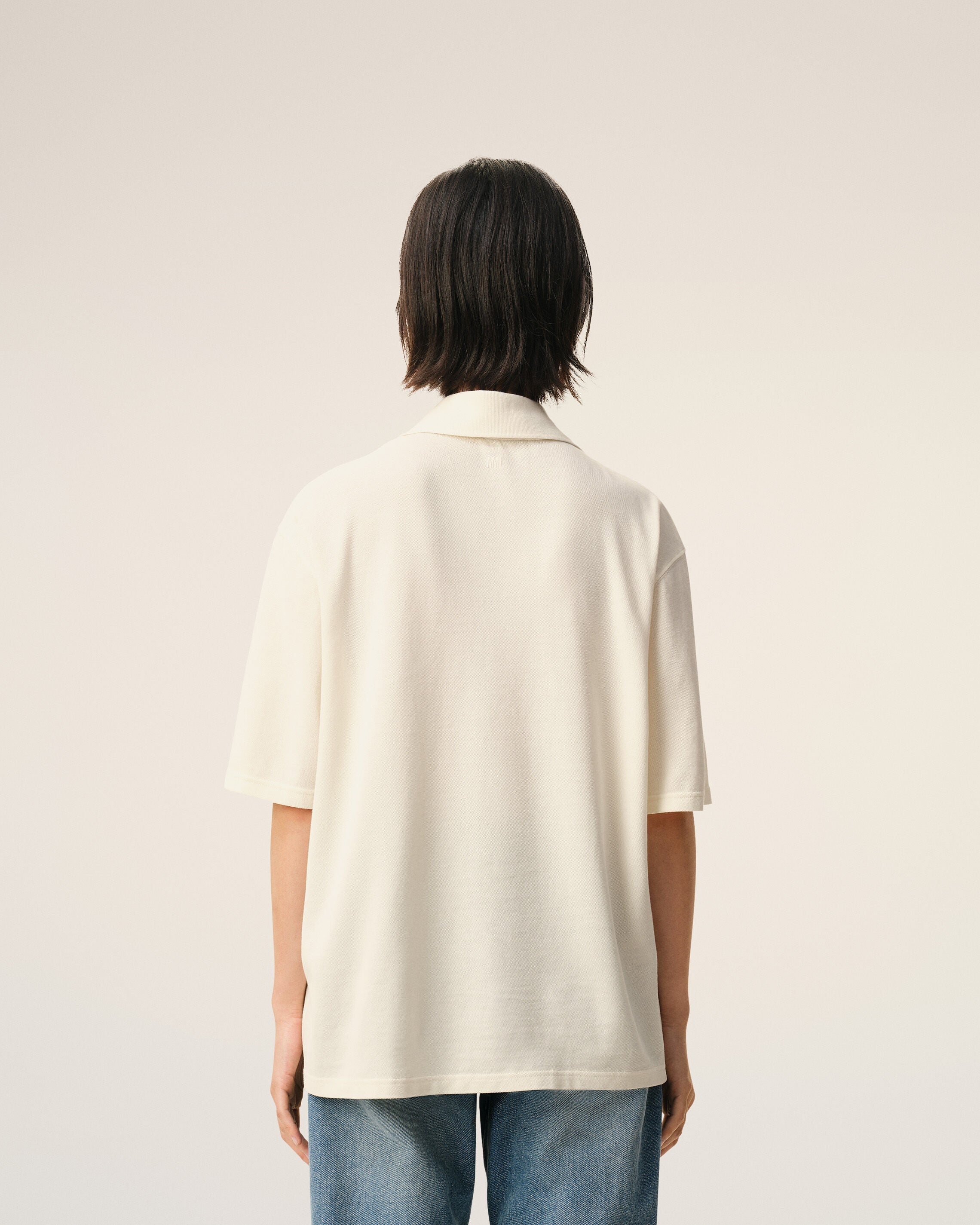 White Cotton Ami De Coeur Knitted Patch Polo-AMI-Verso