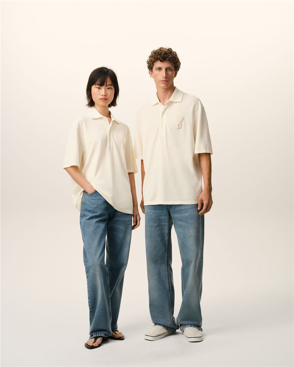 White cotton ami de coeur knitted patch polo-AMI-Verso