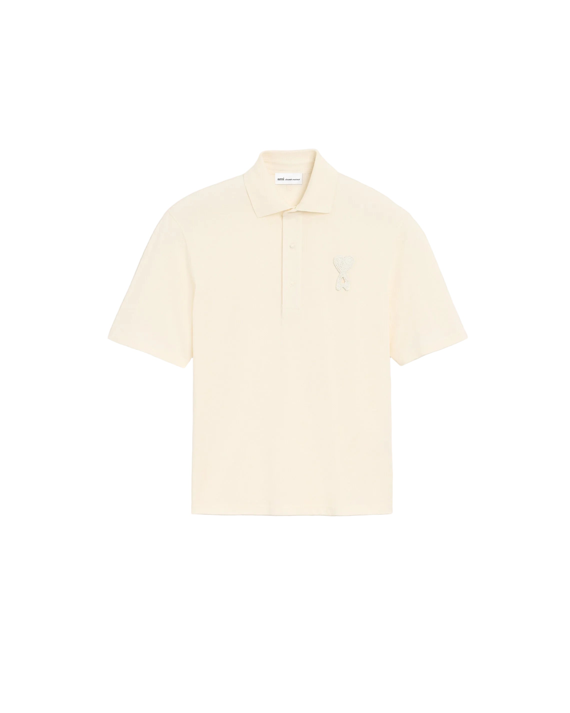 White Cotton Ami De Coeur Knitted Patch Polo-AMI-Verso