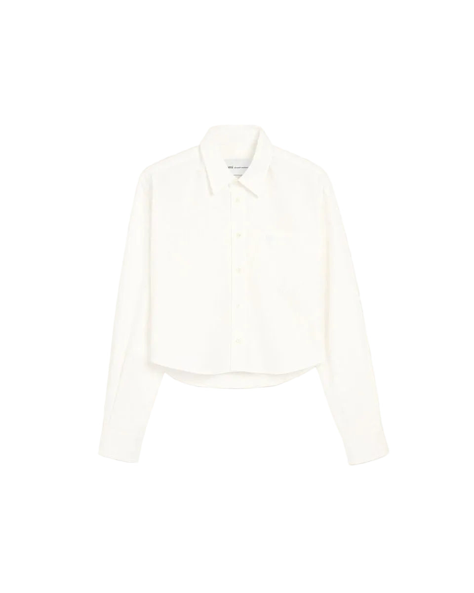 White cotton cropped shirt with embossed ami de coeur-AMI-309702-34-Verso