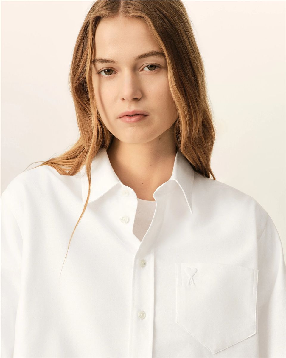 White cotton cropped shirt with embossed ami de coeur-AMI-Verso