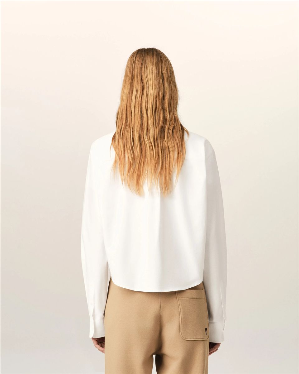 White cotton cropped shirt with embossed ami de coeur-AMI-Verso