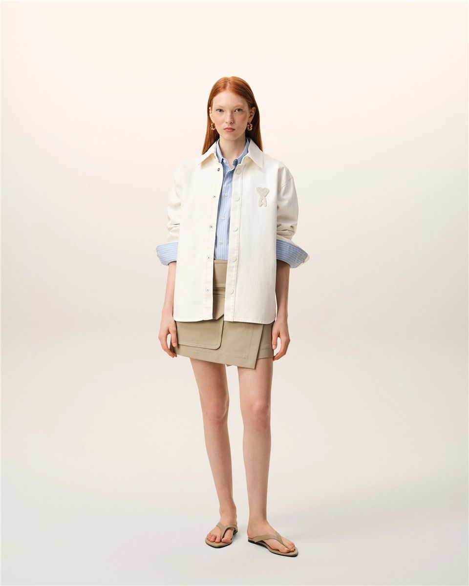 White cotton knitted ami de coeur overshirt-AMI-Verso
