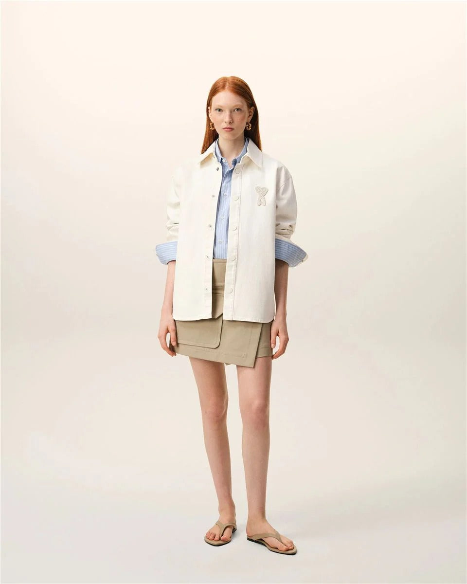 White Cotton Knitted Ami de Coeur Overshirt-AMI-Verso