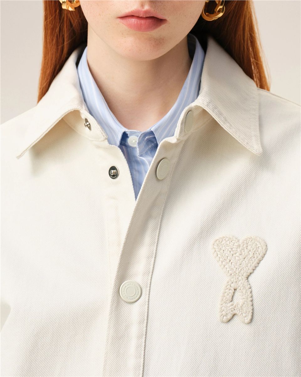 White cotton knitted ami de coeur overshirt-AMI-Verso