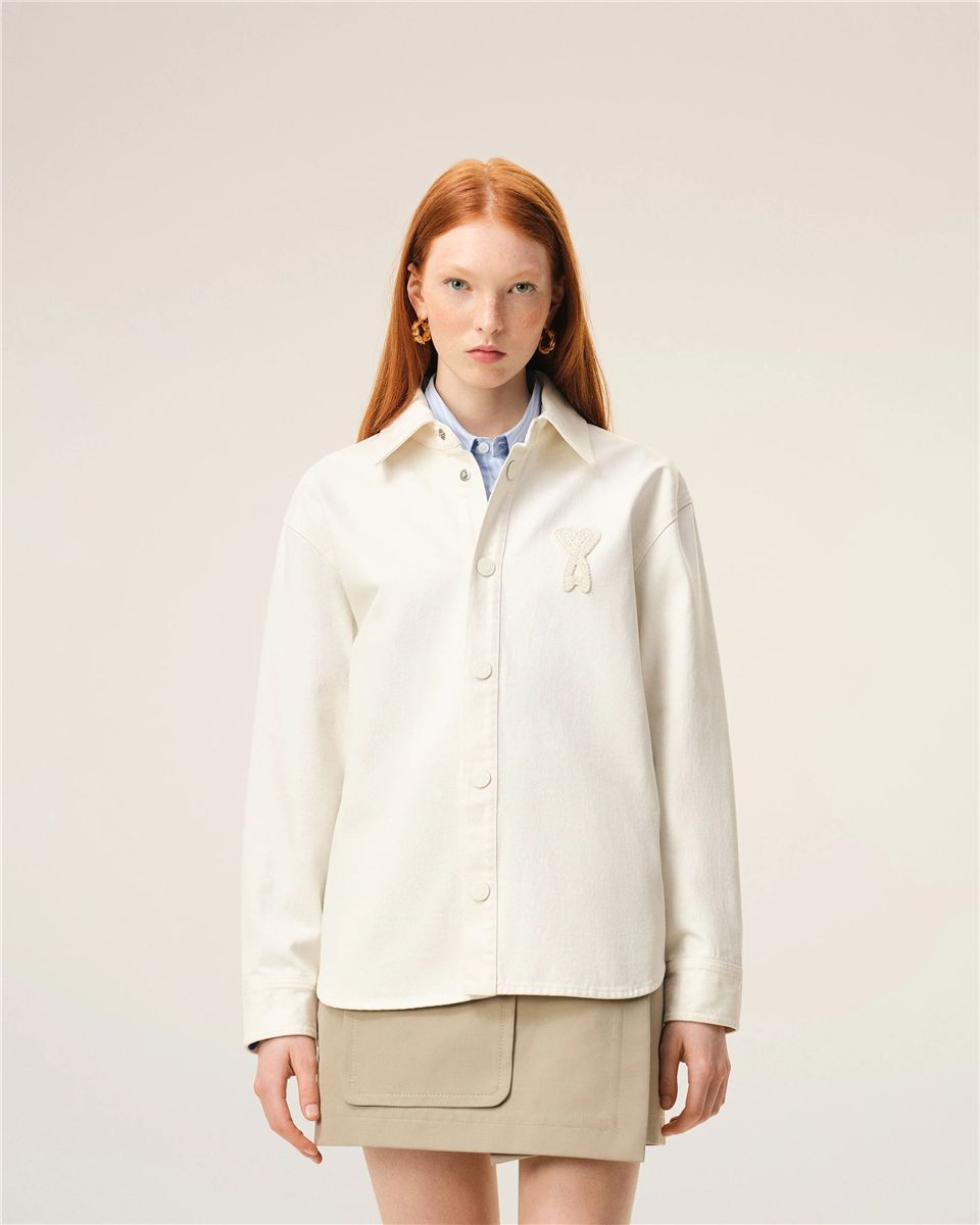 White cotton knitted ami de coeur overshirt-AMI-Verso