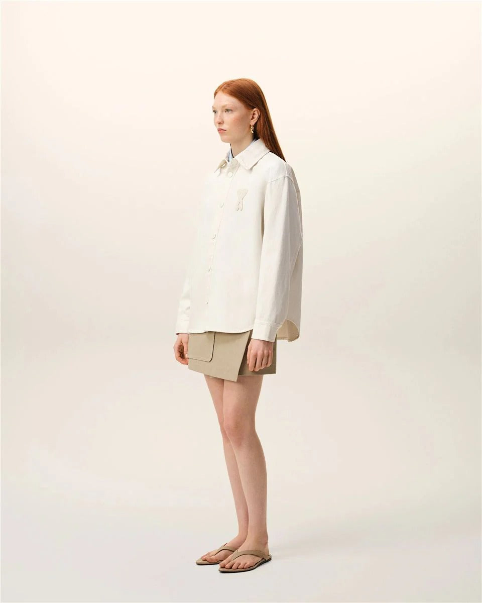 White Cotton Knitted Ami de Coeur Overshirt-AMI-Verso