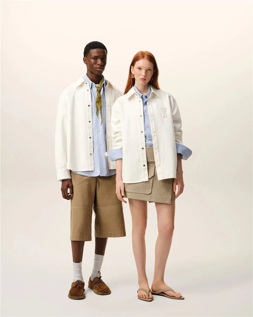 White Cotton Knitted Ami de Coeur Overshirt-AMI-Verso