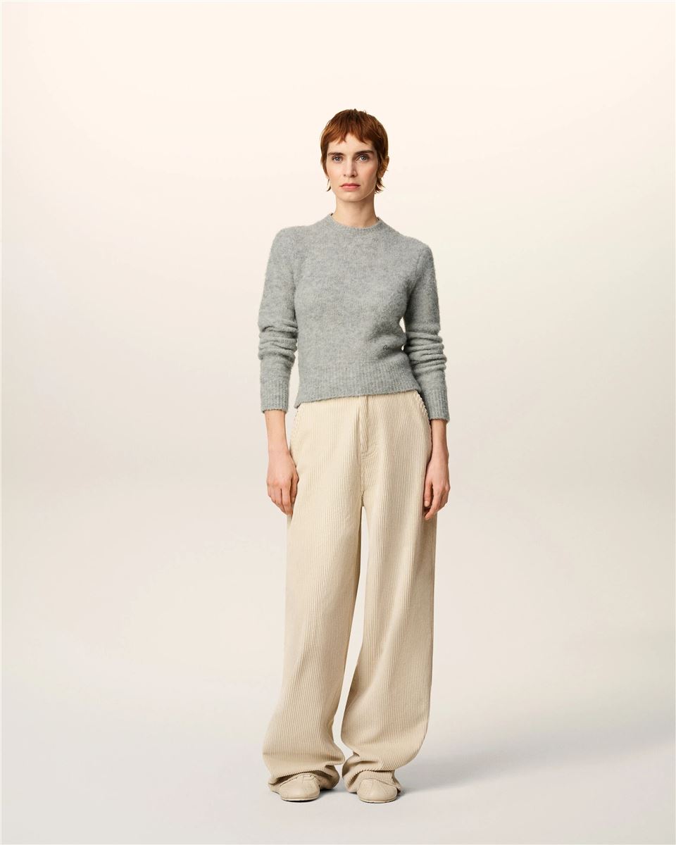 White Cotton Large Fit Trousers-AMI-Verso