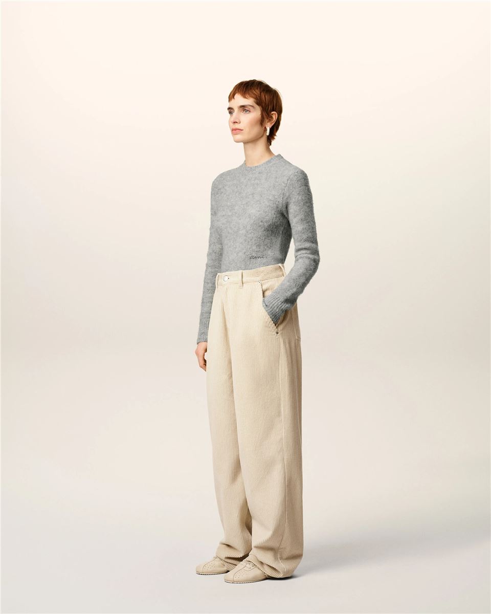 White Cotton Large Fit Trousers-AMI-Verso