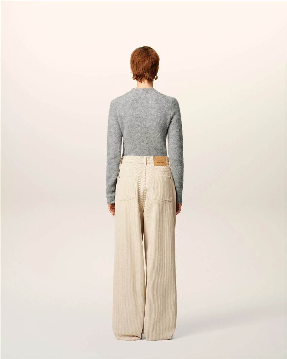 White Cotton Large Fit Trousers-AMI-Verso