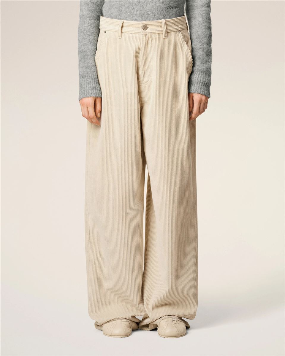 White Cotton Large Fit Trousers-AMI-Verso