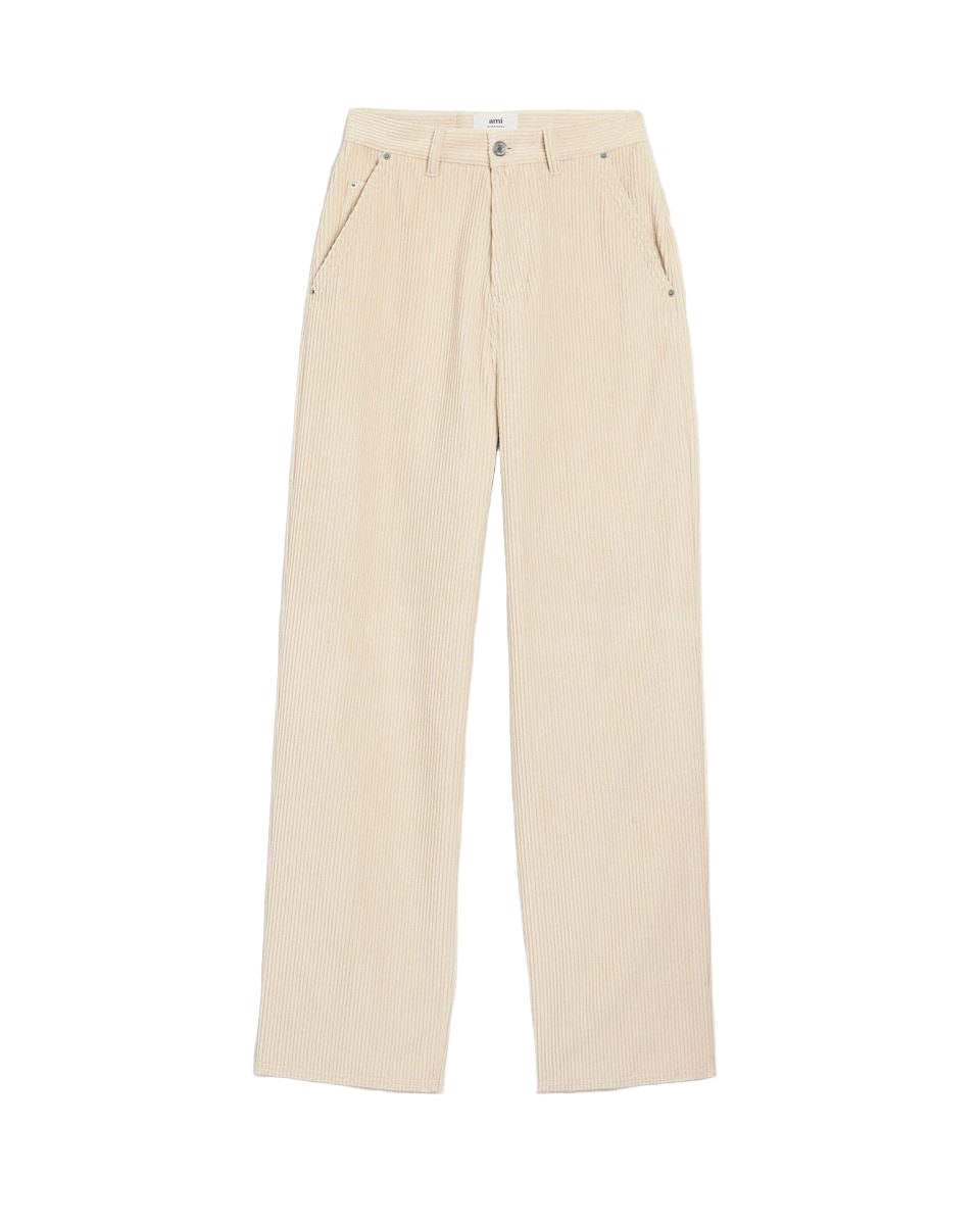White Cotton Large Fit Trousers-AMI-Verso