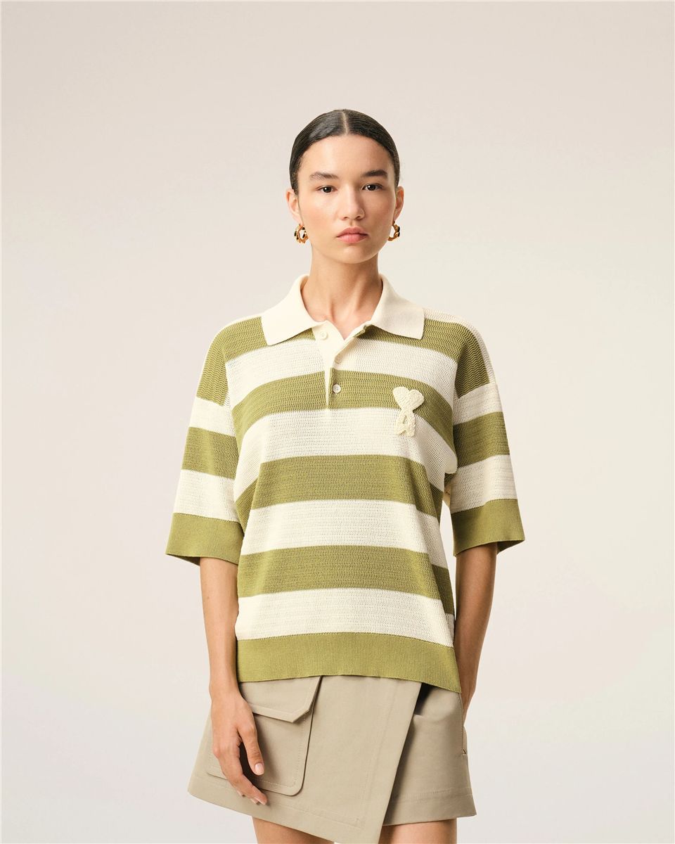 White cotton short sleeves ami de coeur polo-AMI-Verso