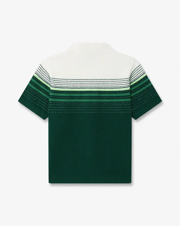 White & green boucle stripe short sleeve polo shirt-CASABLANCA-Verso