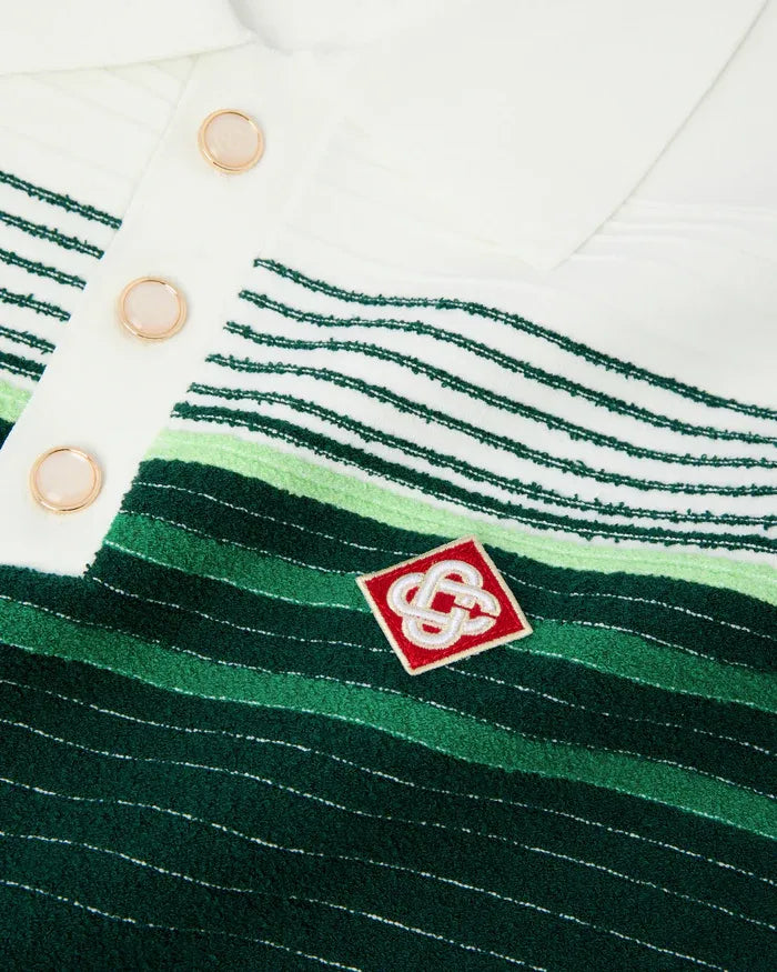 White & green boucle stripe short sleeve polo shirt-CASABLANCA-Verso