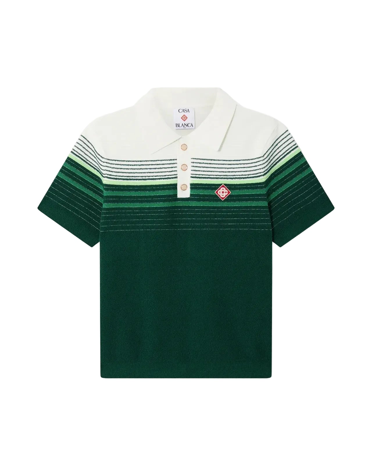 White & green boucle stripe short sleeve polo shirt-CASABLANCA-310420-S-Verso