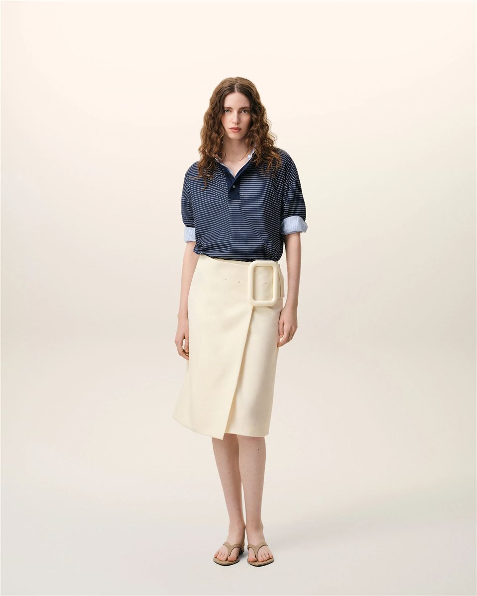 White new wool big buckle belted midi skirt-AMI-Verso