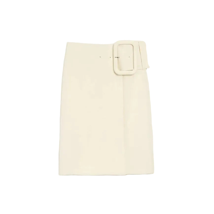 White new wool big buckle belted midi skirt-AMI-306656-36-Verso