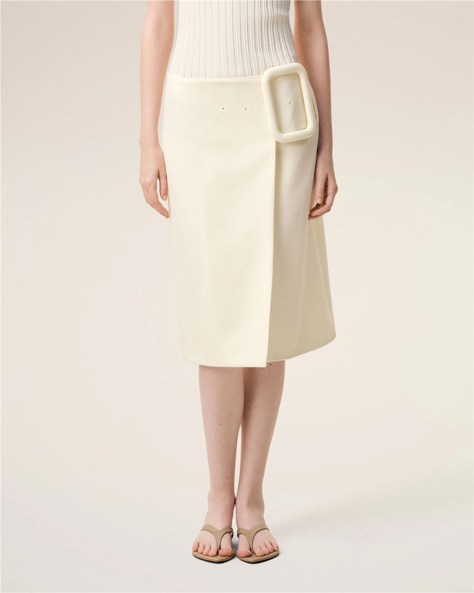 White new wool big buckle belted midi skirt-AMI-Verso
