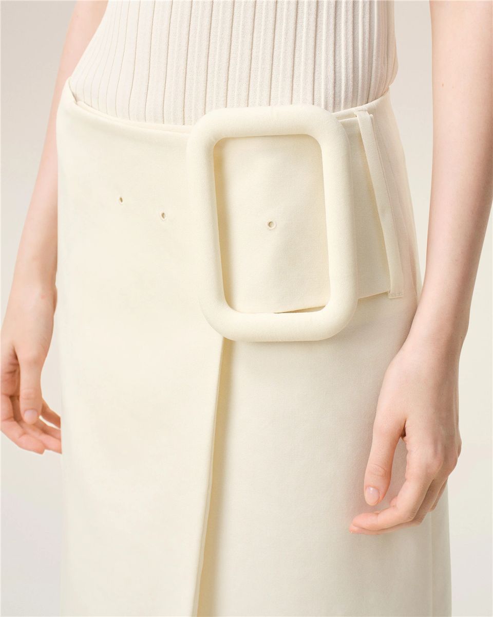 White new wool big buckle belted midi skirt-AMI-Verso