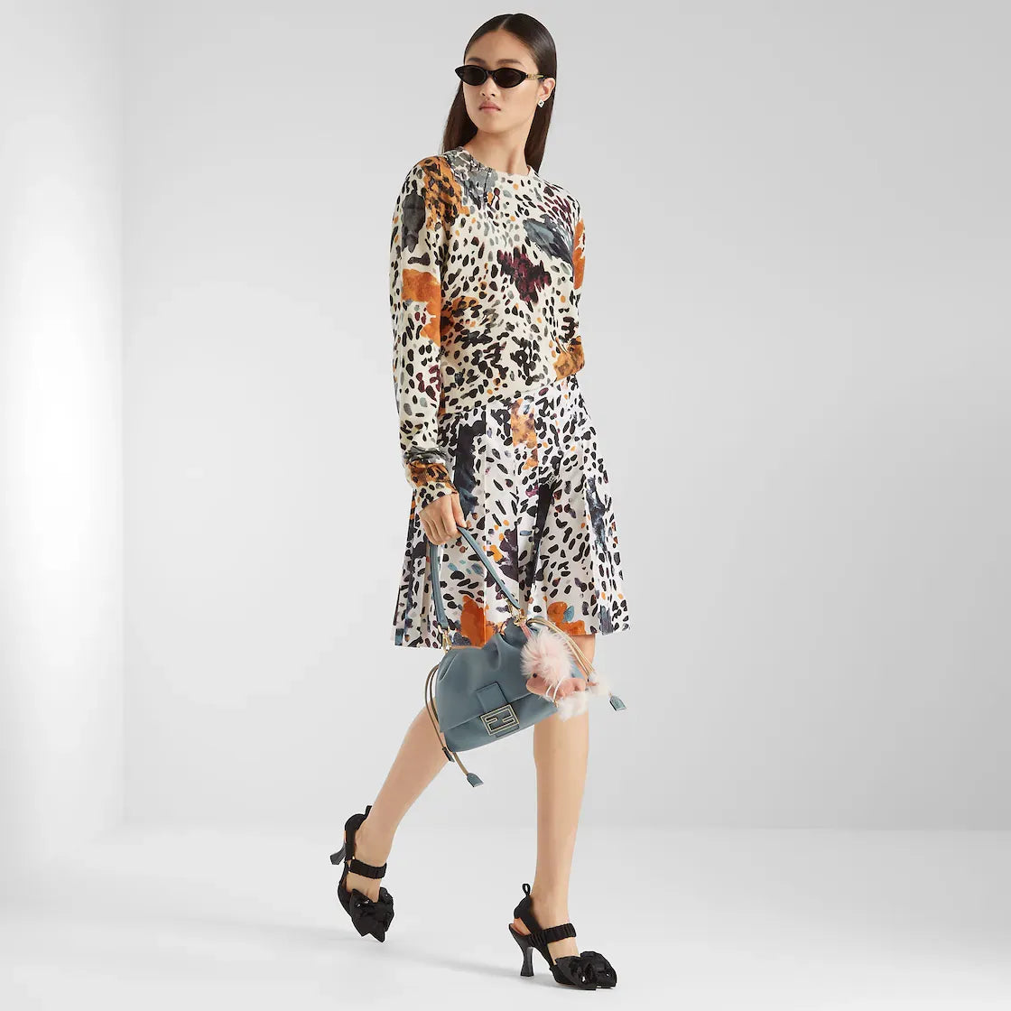 White Printed Silk Skirt-FENDI-Verso