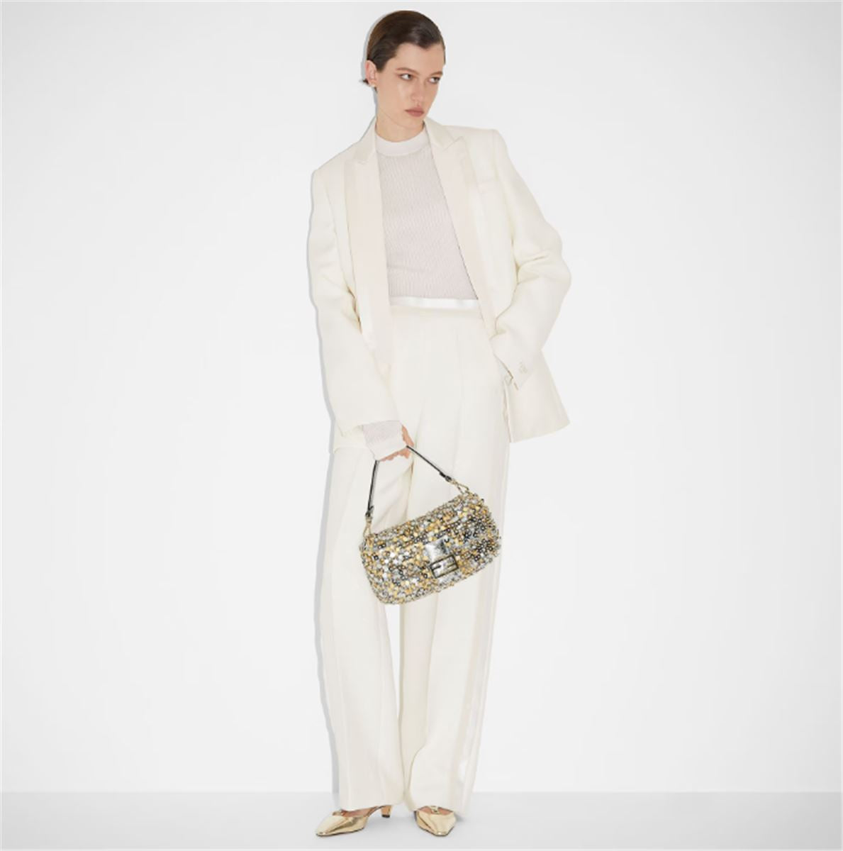 WHITE SILK AND WOOL JERSEY -  FENDI -  Verso