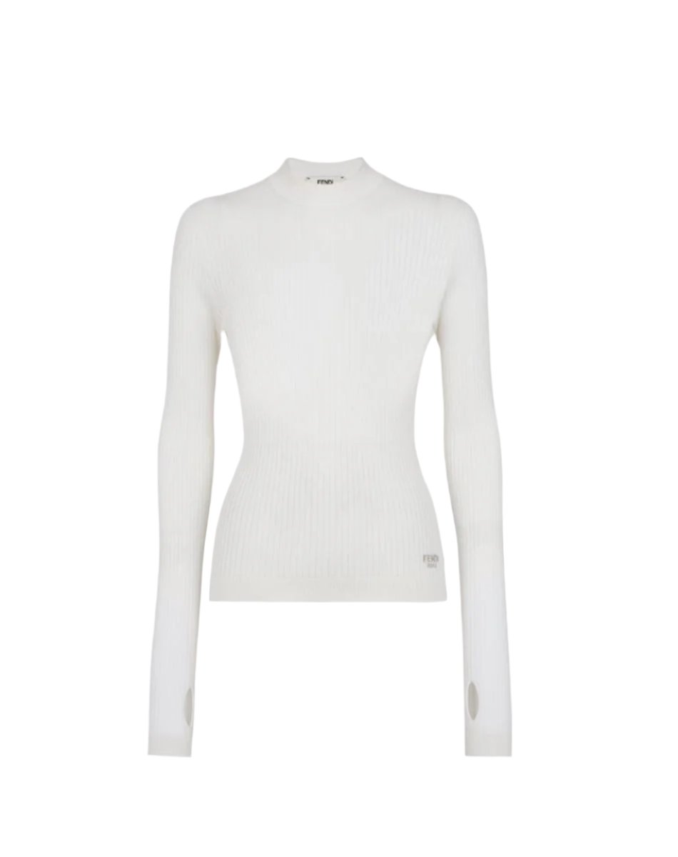 WHITE SILK AND WOOL JERSEY -  FENDI -  Verso