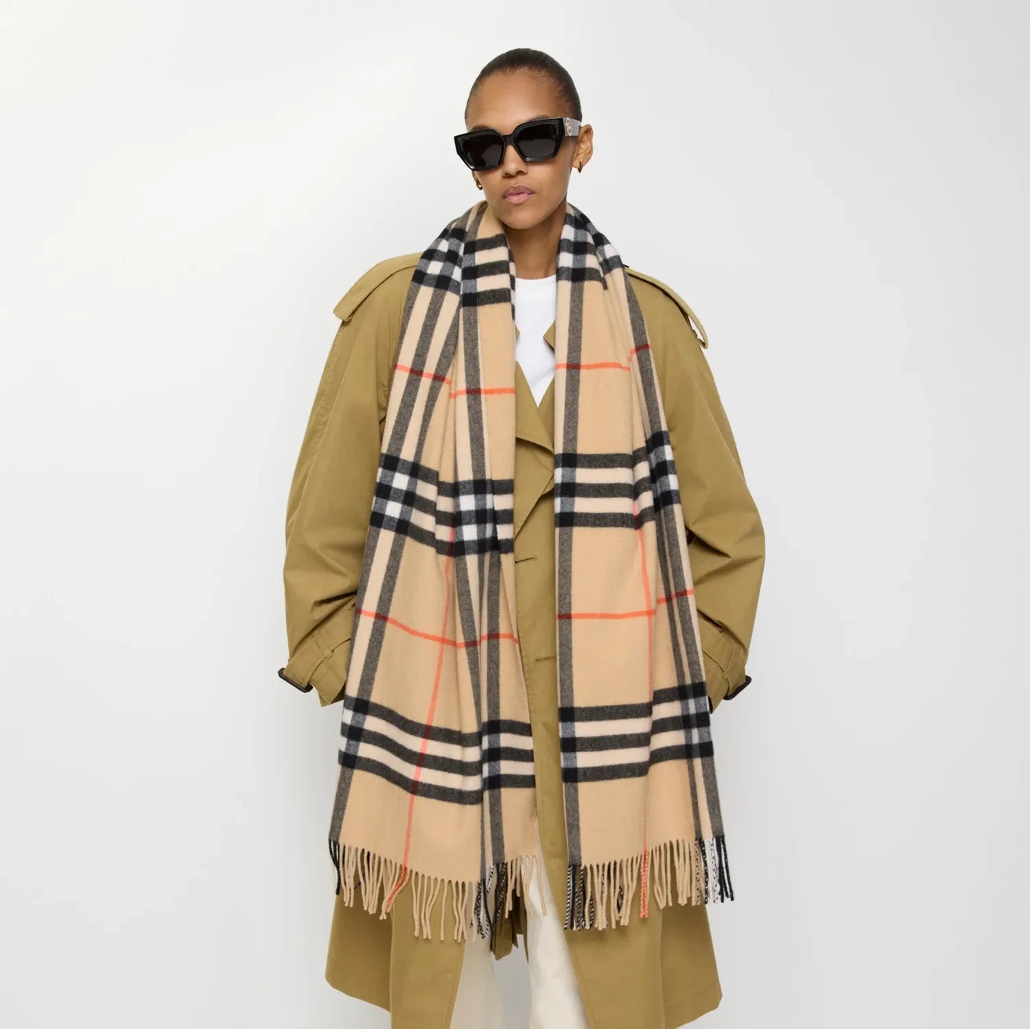 Wide check cashmere scarf-BURBERRY-Verso