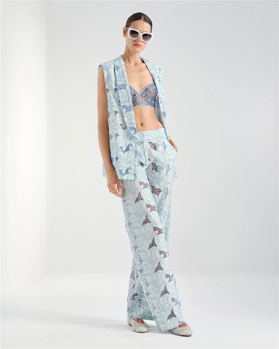 Wide-leg linen trousers with orchid embroidery-GENNY-Verso