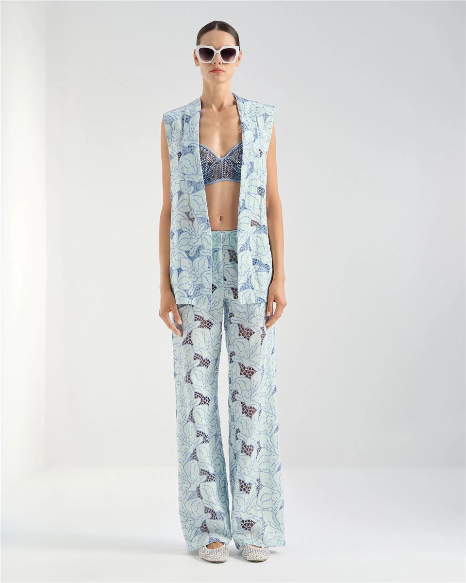 Wide-leg linen trousers with orchid embroidery-GENNY-Verso